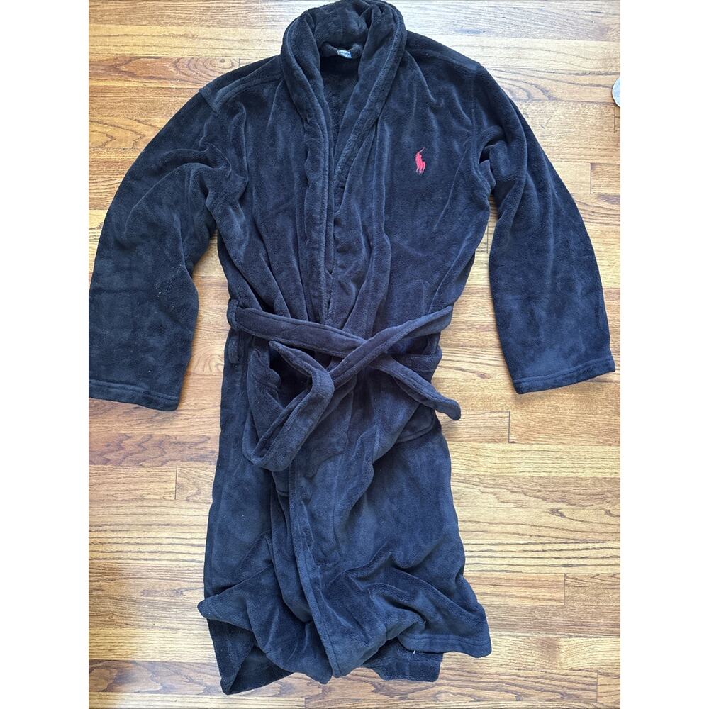 Polo Ralph Lauren Bath Robe Mens Fleece Belted Plush Big Pony Black Size S/M